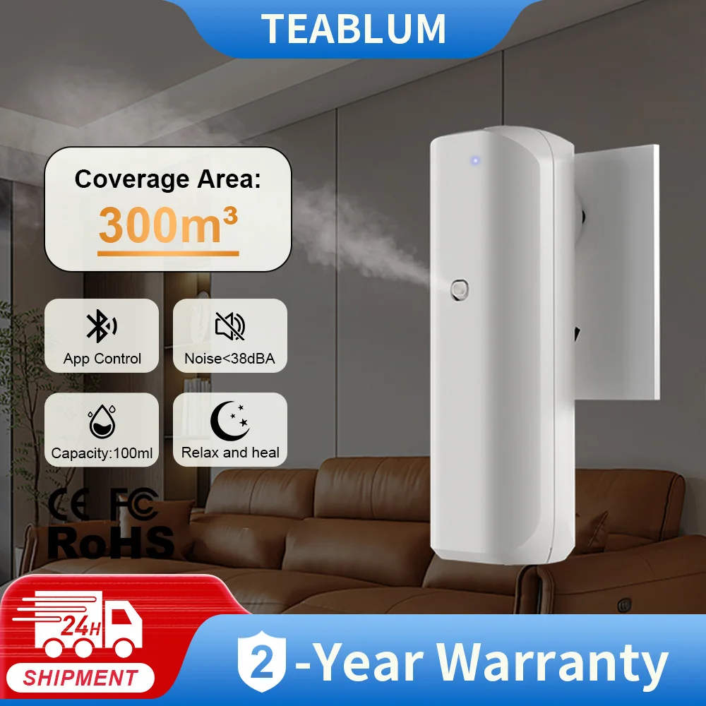 

TEABLUM Coverage 300m³ Aromatherapy Machine Electric Fragrance Diffuser Bluetooth Home Air Freshener Wall Mounted Air Purifier