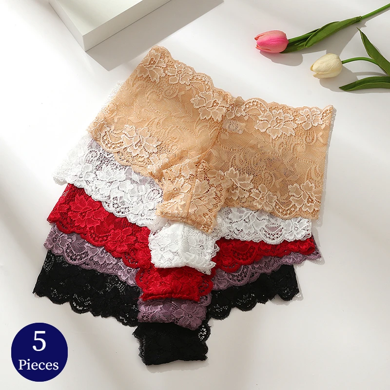 BZEL 5PCS/Set Women\'s Panties Fashion Lace Woman Boxers Sexy Lingerie Sweet Flowers Ladies Boyshorts Soft Comfortable Underpants