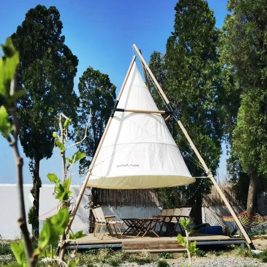 

Outdoor Camp Bamboo Lantern Tent Windproof Waterproof Large Hanging Cage Conical Shed Oxford Hotel Picnic Equipment Manufacturer
