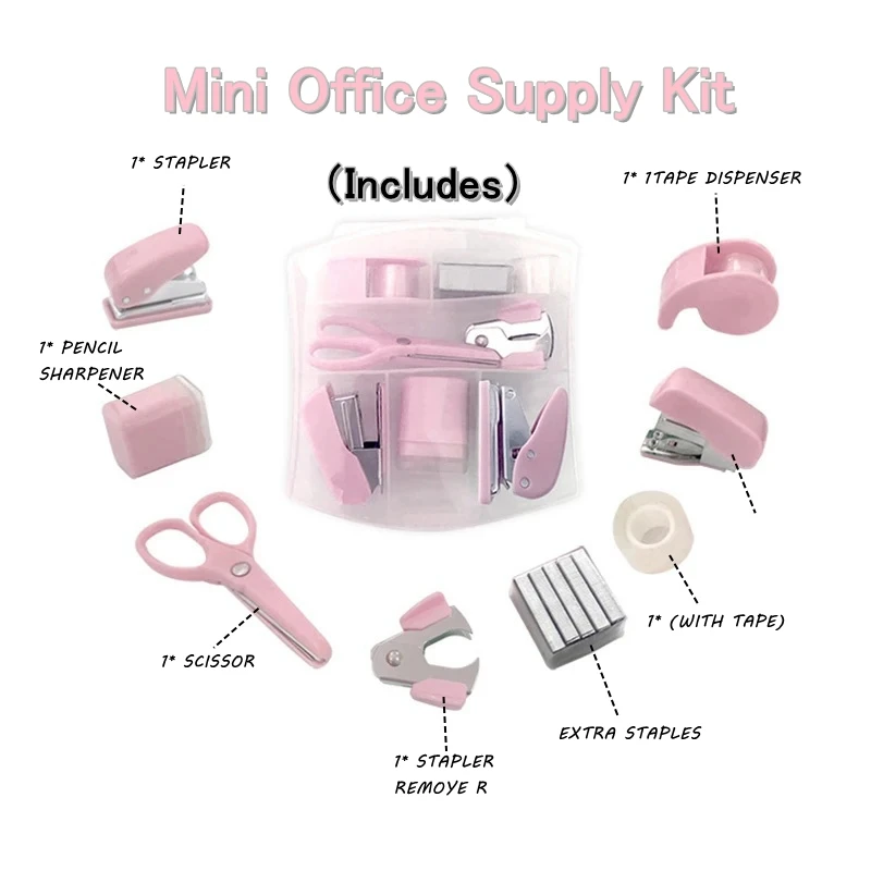 Imagem -06 - Mini Office Supply Kits Grupo Inclui Mini Grampeador Tesoura Removedor de Grampos Grampos Tape Dispenser Scrapbook Tool Box Pcs