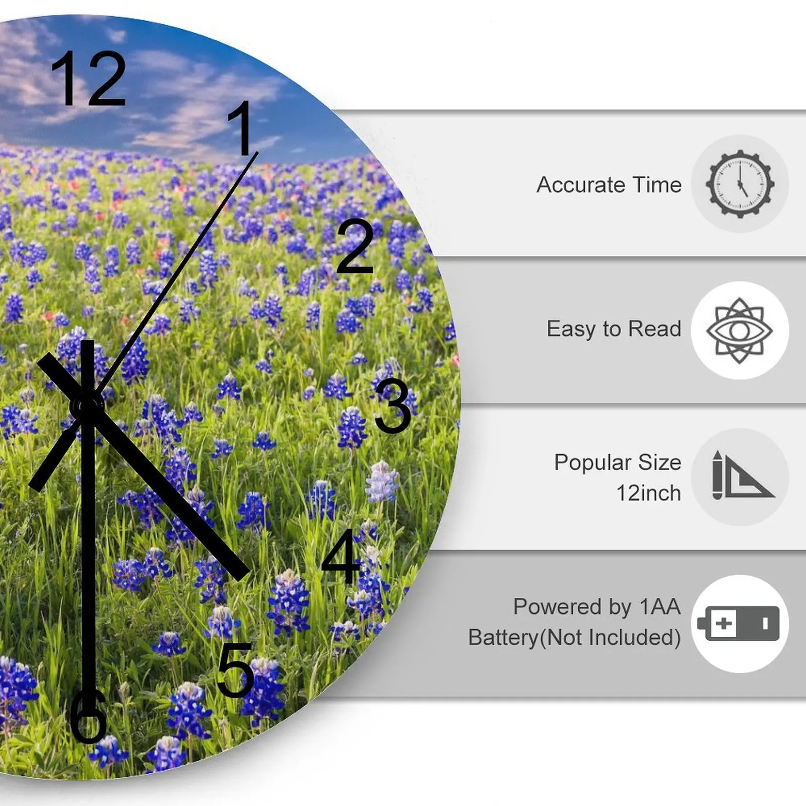 Dining Room Wall Clock Nature Glorious flower Clocks 12 inch Mute Wood Round Patterned Ultra Thin Modern