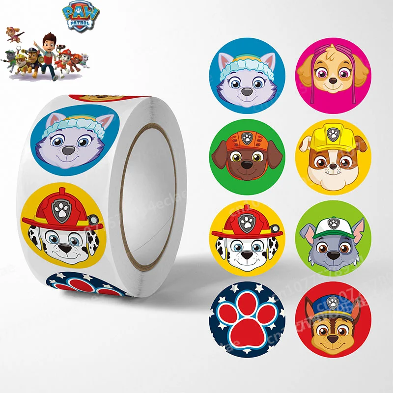 

Kawaii Paw Patrol Stickers Cartoon Marshall Stickers Self-adhesive Waterproof Kids Cup Stickers Decorative Round Roll Label Gift