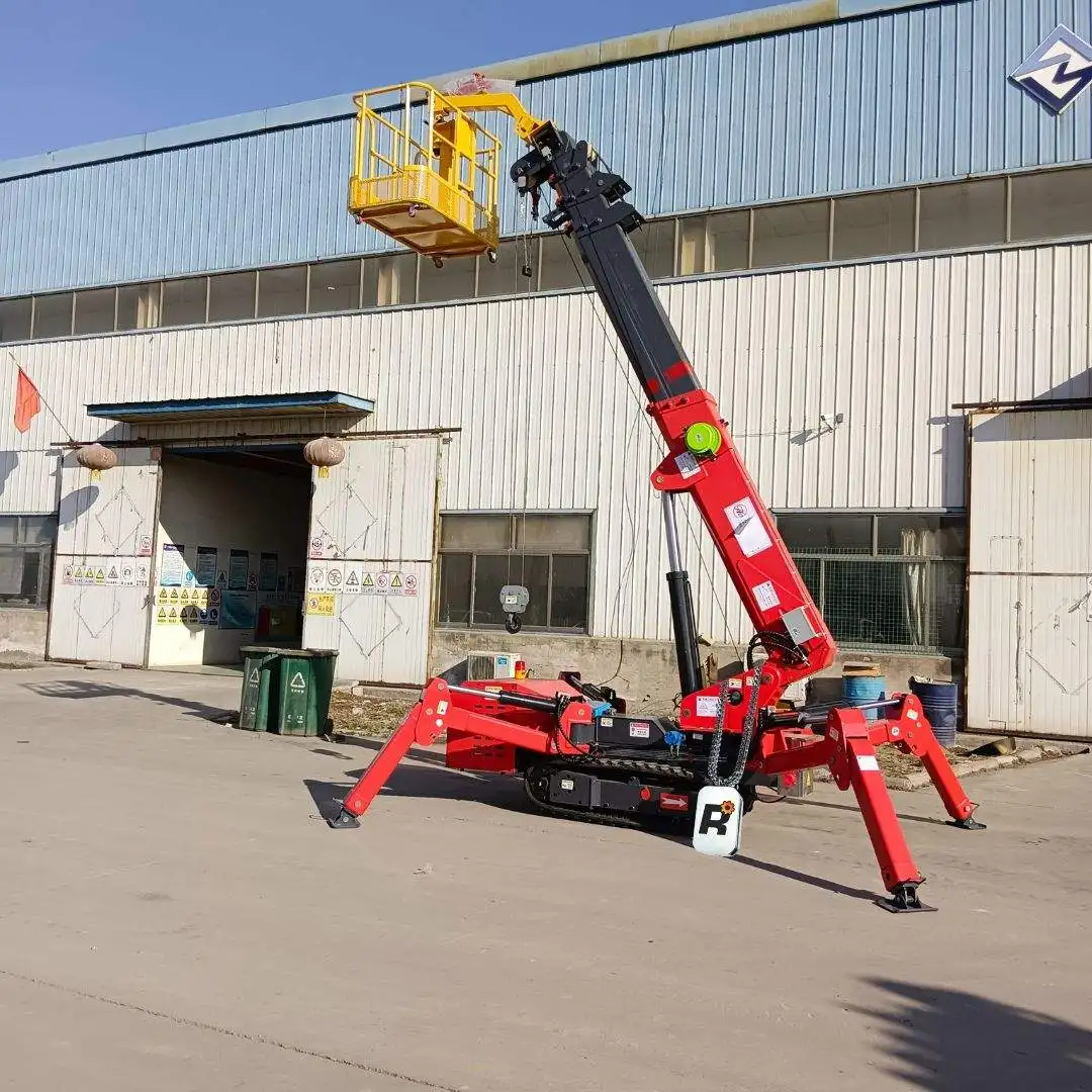 

Factory Price Spider Crane With Man Basket And Jib 1.2 Tons Electric Mini Crane Folding Crawler Telescopic Boom Spider Crane