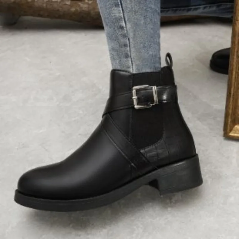 Women's Ankle Boots High Quality Casual Leather Boots Side Zipper Women Short Boot Luxury Black Women Chelsea Boots Botas Mujer