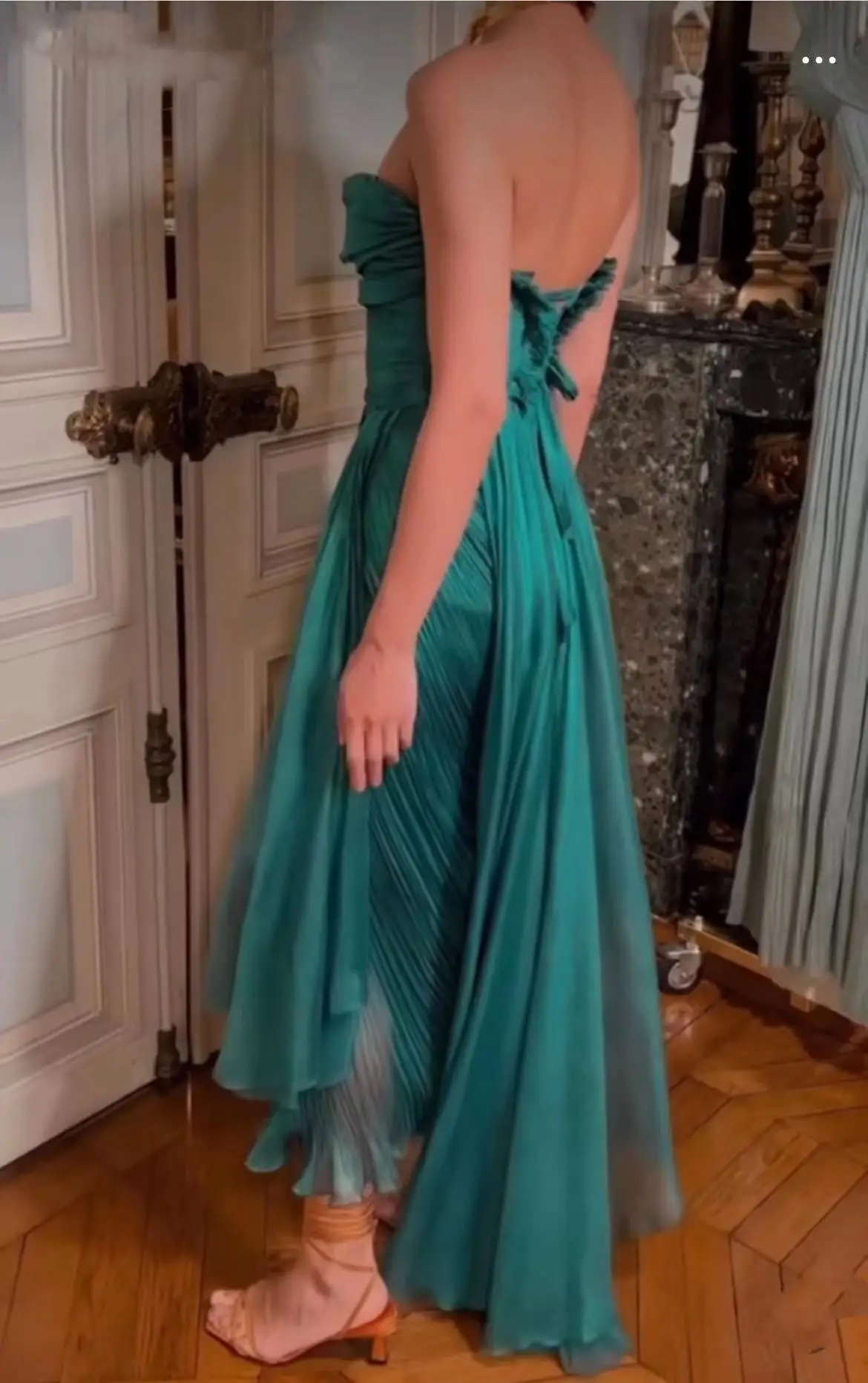 Green Chiffon Evening Dresses Strapless Prom Dresses Long Backless Special Occasion Saudi Arabia Wedding Party Gowns Customized