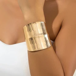 IngeSight.Z Punk Smooth Metal Wide Open Cuff Bracelets & Bangles For Women Vintage Gold Color Long Hand Bracelet Jewelry Gift