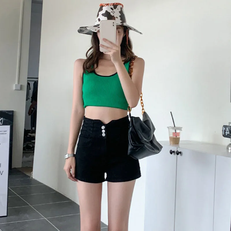 

Versatile High Waist Elastic Denim Orts Women's Bla Slim Fit Straight Leg Wide Leg Hot Pants Summer 2025 New Sle Casual Jeans