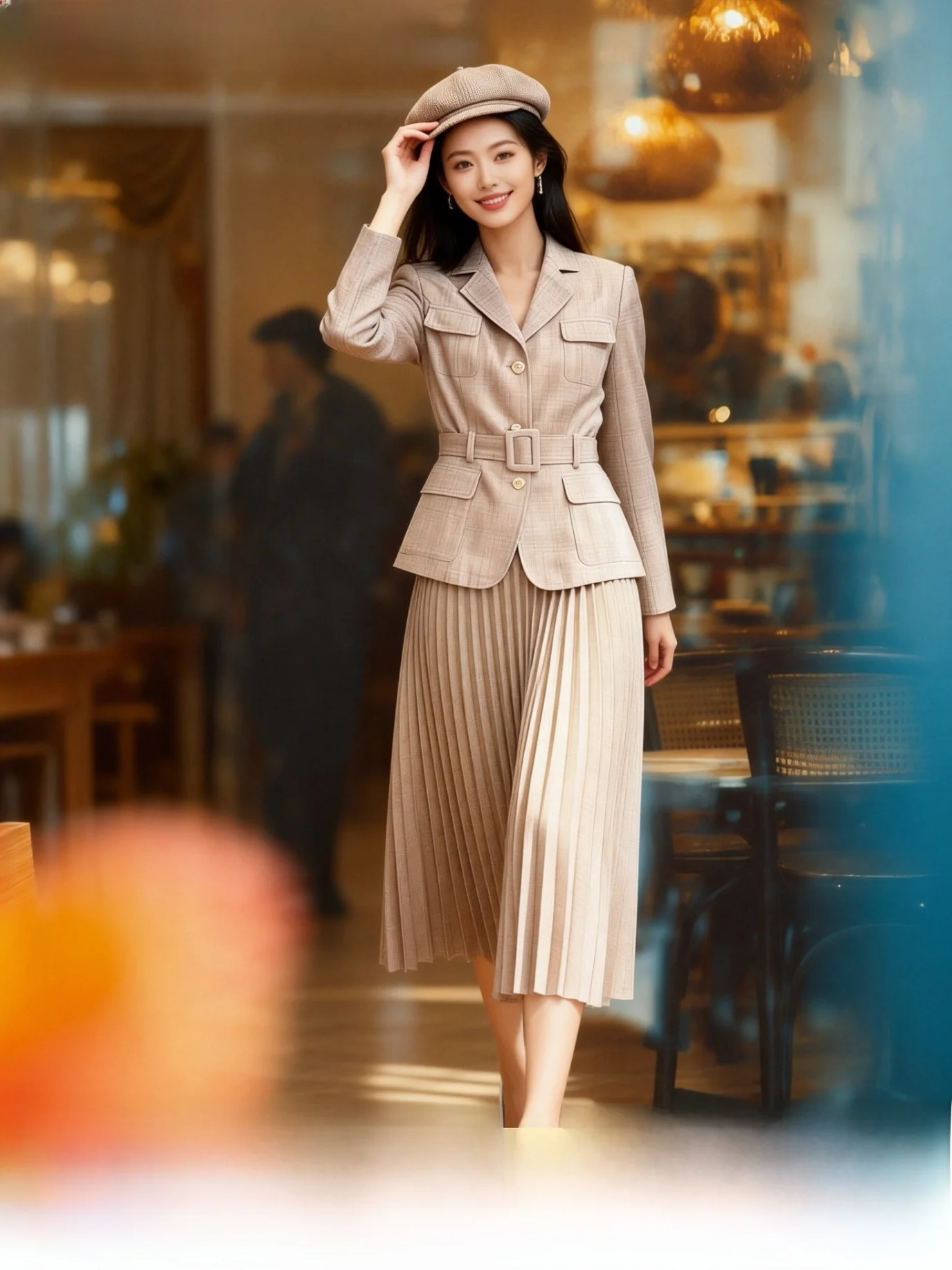 

Ele Inheritance Plaid Anti-Wrinkle Hunting Suit 2443 Pleated Skirt ort Outerwear Accordion Skirt Women's Faion Set