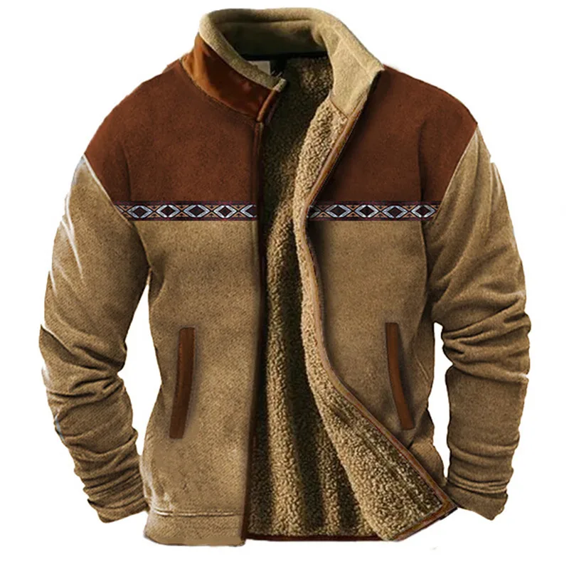 Sudadera con cremallera para hombre, suéter de lana con cuello alto, estampado Tribal gráfico, uso diario, vacaciones, salir, diseñador de invierno,