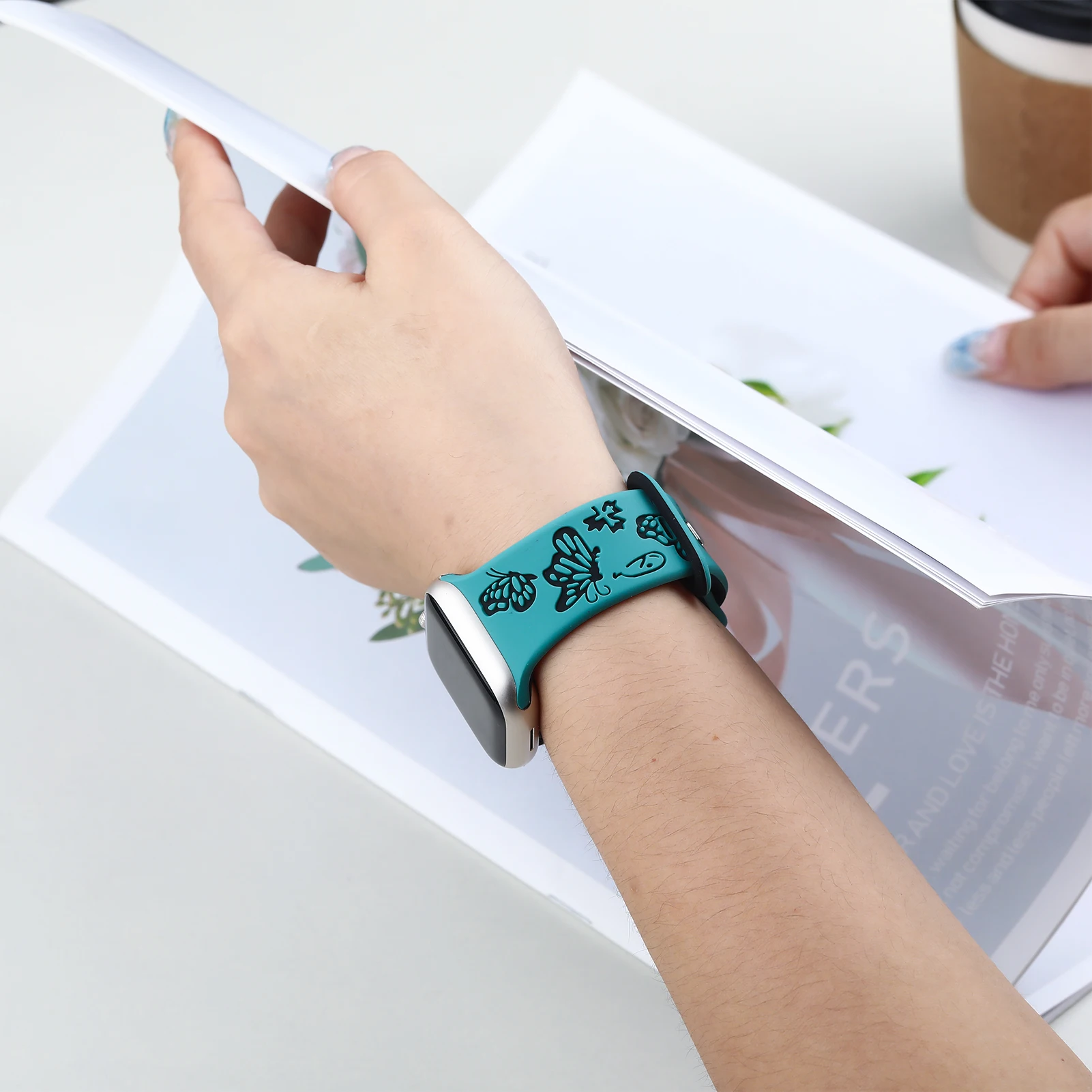 Engraved Butterfly Strap For Apple Watch Band 45mm 44mm 49mm 40mm 41mm 38mm Silicone Bracelet Series 9 8 7 6 5 4 3 SE Ultra 2 image 5