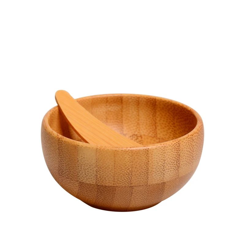 Wholesale New Fancy Style 100% Natural Organic Beauty Makeup Bowl Cosmetic Mixing Mini Small Bamboo Bowl With Flat Spatula Set