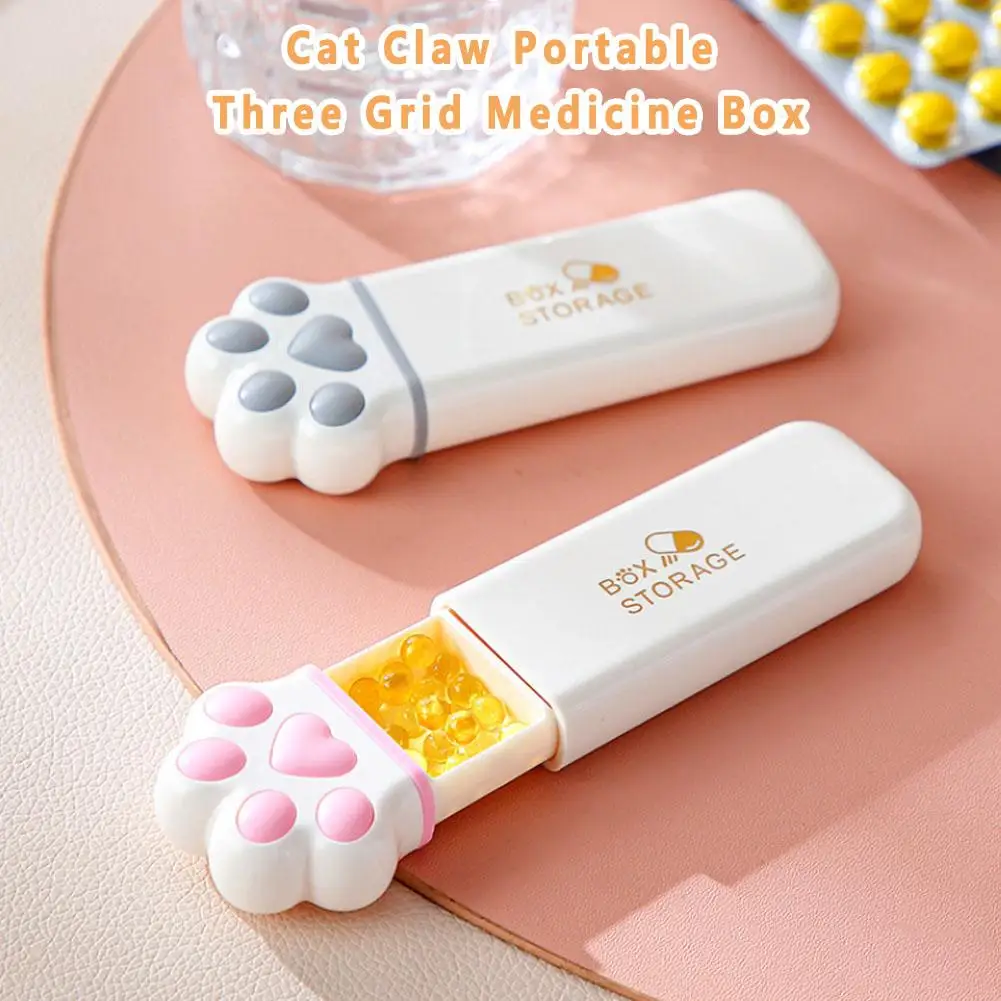 Mini Cat Claw 3 Grids Medicine Storage Box Portable Daily Pill Cases Container Organizer Travel Fish Oils Pill Dispenser Box