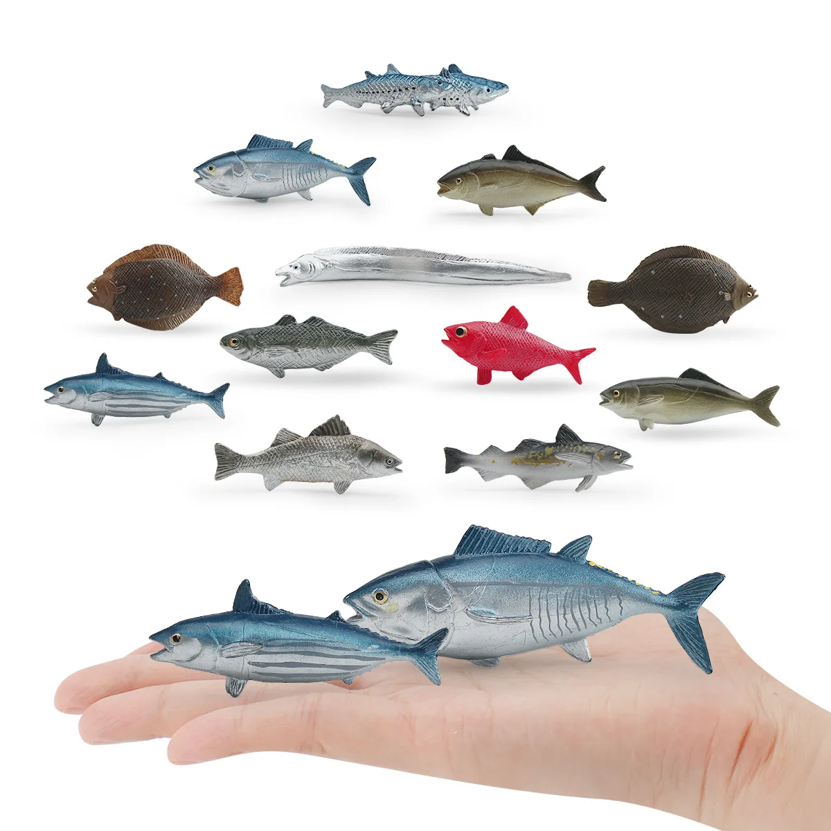 6pcs Mini Sea Fish Animal Model Tuna Mackerel Ribbon Fish Flounder Bass Miniature Desktop Decoration Aquarium Scene Ornament