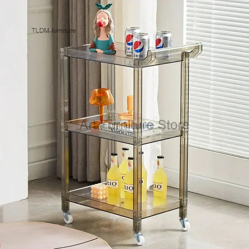 Acrylic Salon Trolleys with Wheels Light Luxury Salon Furniture Beauty Salon Barber Shop Transparent Nail Tool Trolley cart Z