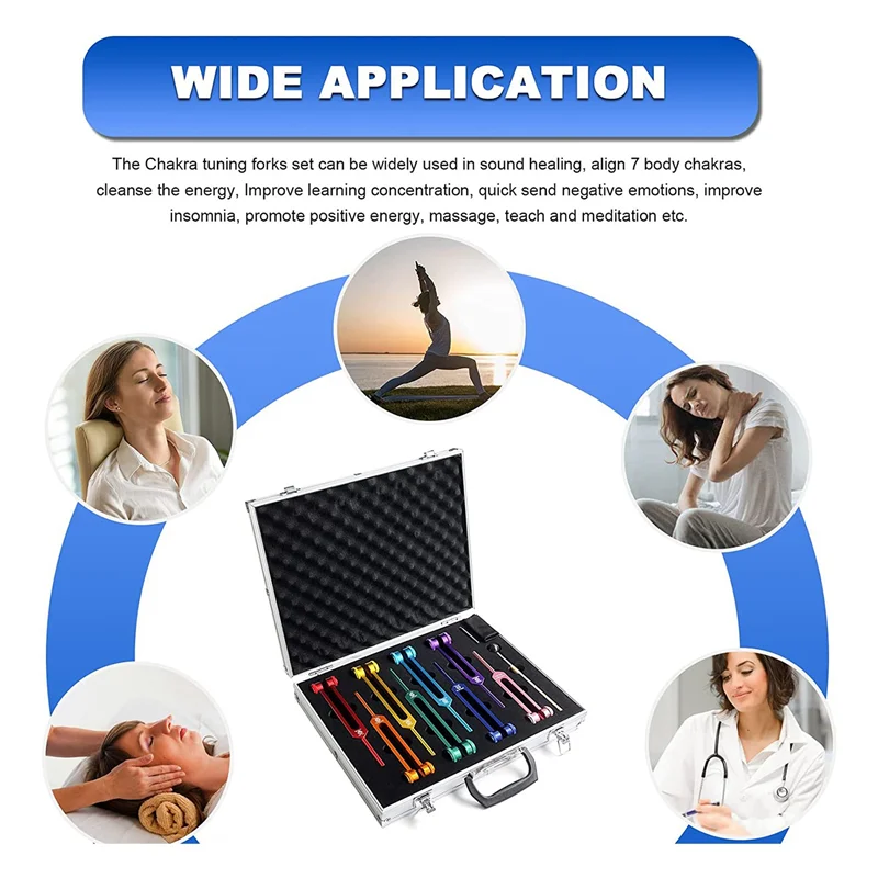 

Набор камертонов для чакр для исцеления, звуковой терапии, поддержания тела, с резиновым молотком, гаечным ключом, чистящей ткани и алюминиевой коробкой CX