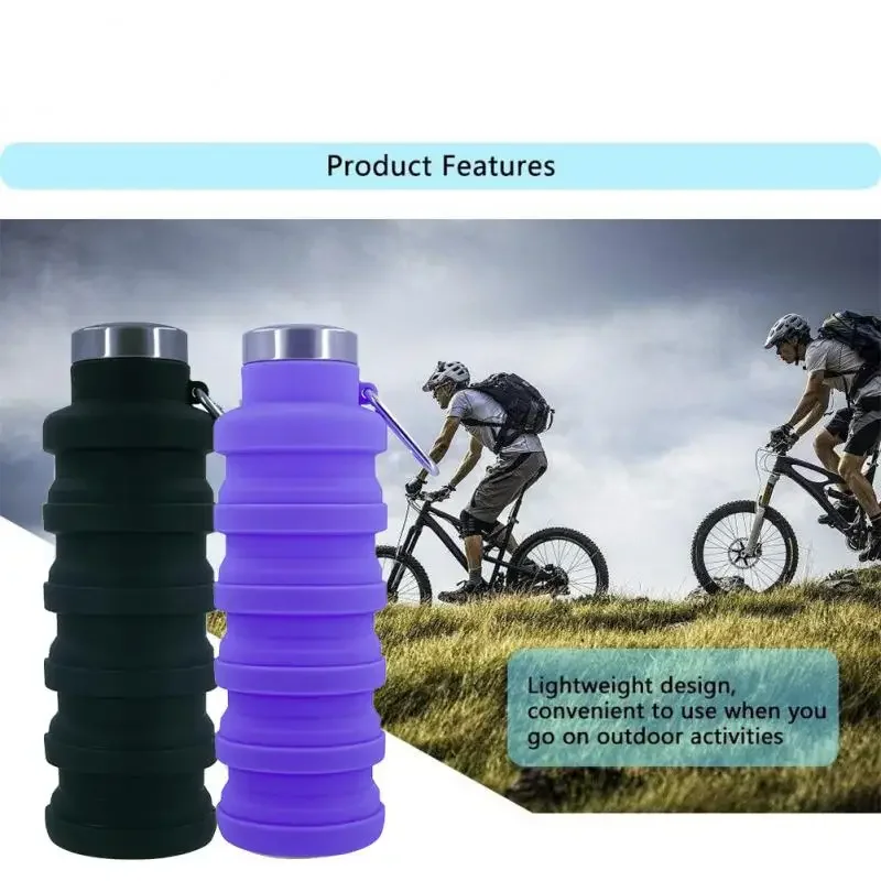 500ml Collapsible Water Bottle Reuseable BPA Free Silicone Foldable Bottles Portable Hiking Cup For Outdoor Mountaineering Tour