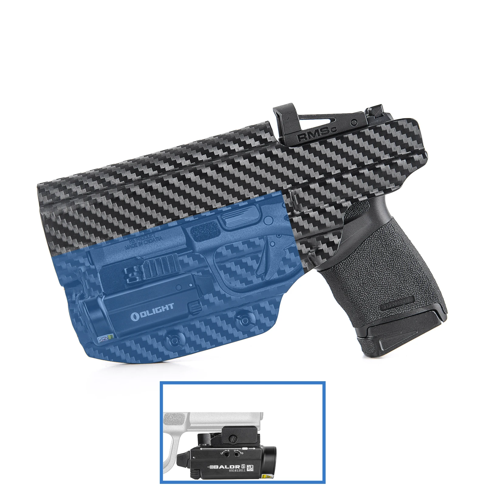 IWB Kydex Holster for Springfield Hellcat PRO w/ Tactical Flashlight Olight Baldr S Light Inside Appendix Concealed Carry