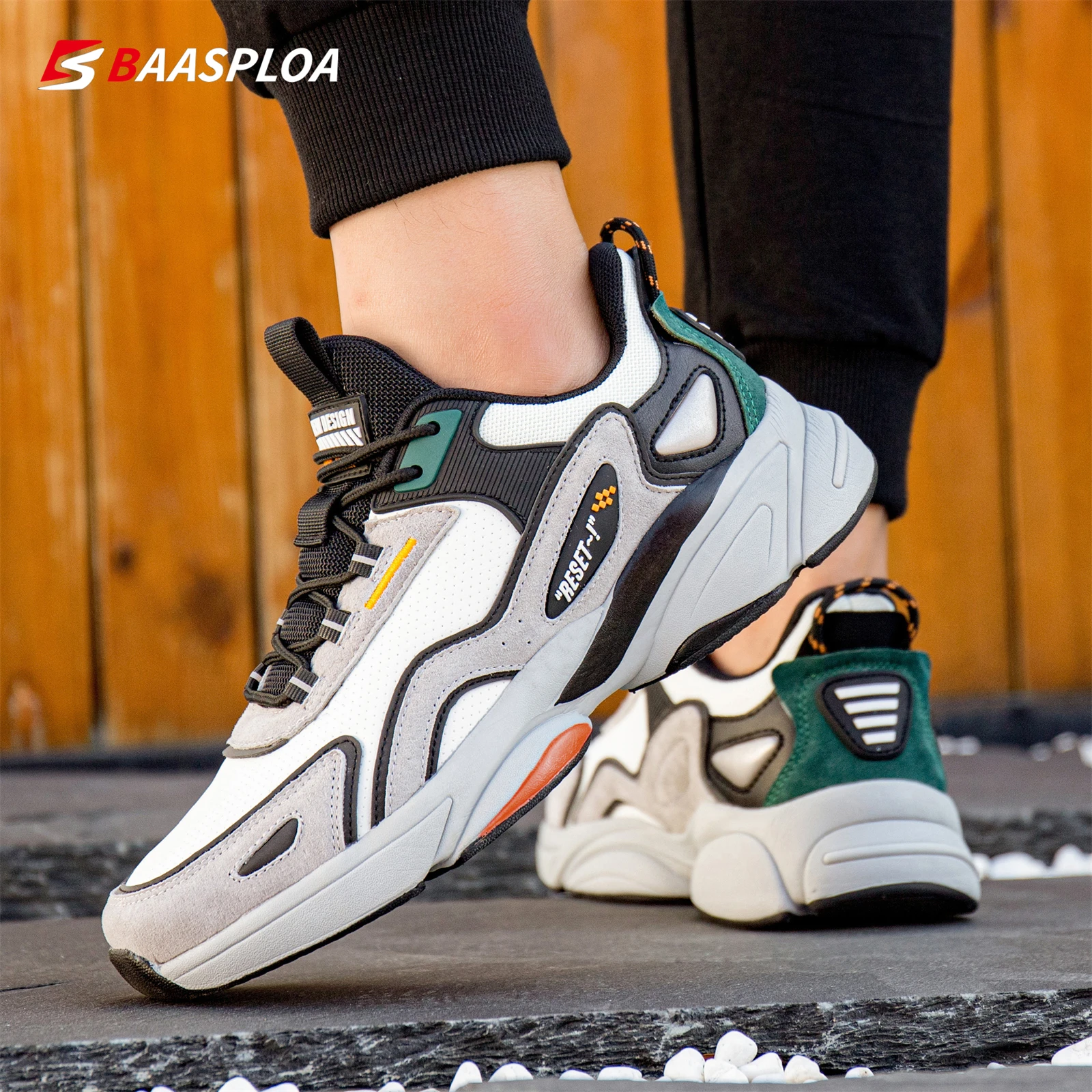 Baasploa Shoes for Men Lightweight Running Men's Designer Leather Casual Sneakers Lace Up Male Outdoor Sports Shoe Tennis image 2