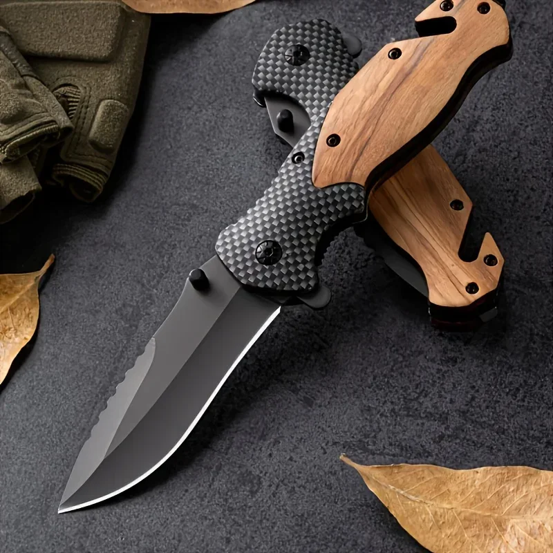 Cuchillo plegable para exteriores, cuchillo de bolsillo EDC portátil, cuchillo de fruta afilado de acero inoxidable, multiusos para senderismo, camping, barbacoa
