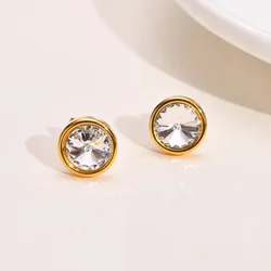 Women's AAA Cubic Zirconia Stud Earrings,Inlaid Round CZ Stone Stainless Steel Earring,Minimalist Dainty Girls Fashion Jewelry