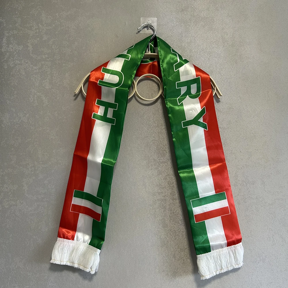 Hungary Scarf 14x135cm Double-sided Printed Satin Hungary Flag Scarf Tassels Suitable for Football, Sports, Events