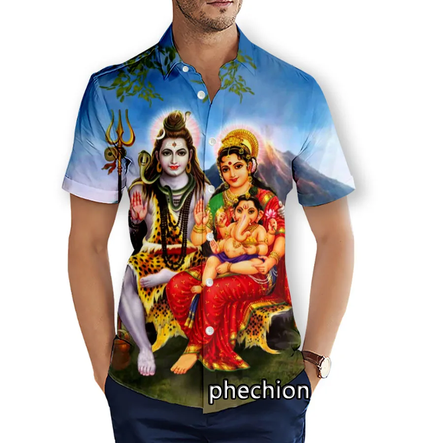 phechion Summer Mens Short Sleeve Beach Shirts Hinduism Shiva Graphic 3D Printed Casual Shirts Fashion Streetwear Men Tops X112