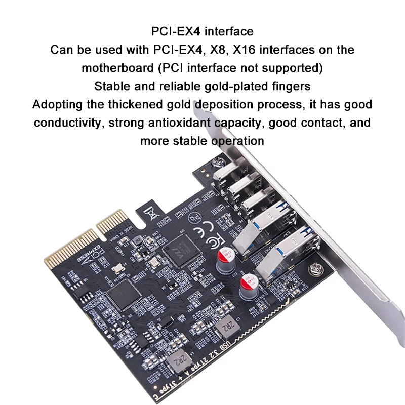 

USB PCIE Card 2Port USB3.2 GEN2 USB-A + 3Port Type C 10Gbps Expansion Card PCI Express X4 USB HUB Adapter Multiplier for Desktop