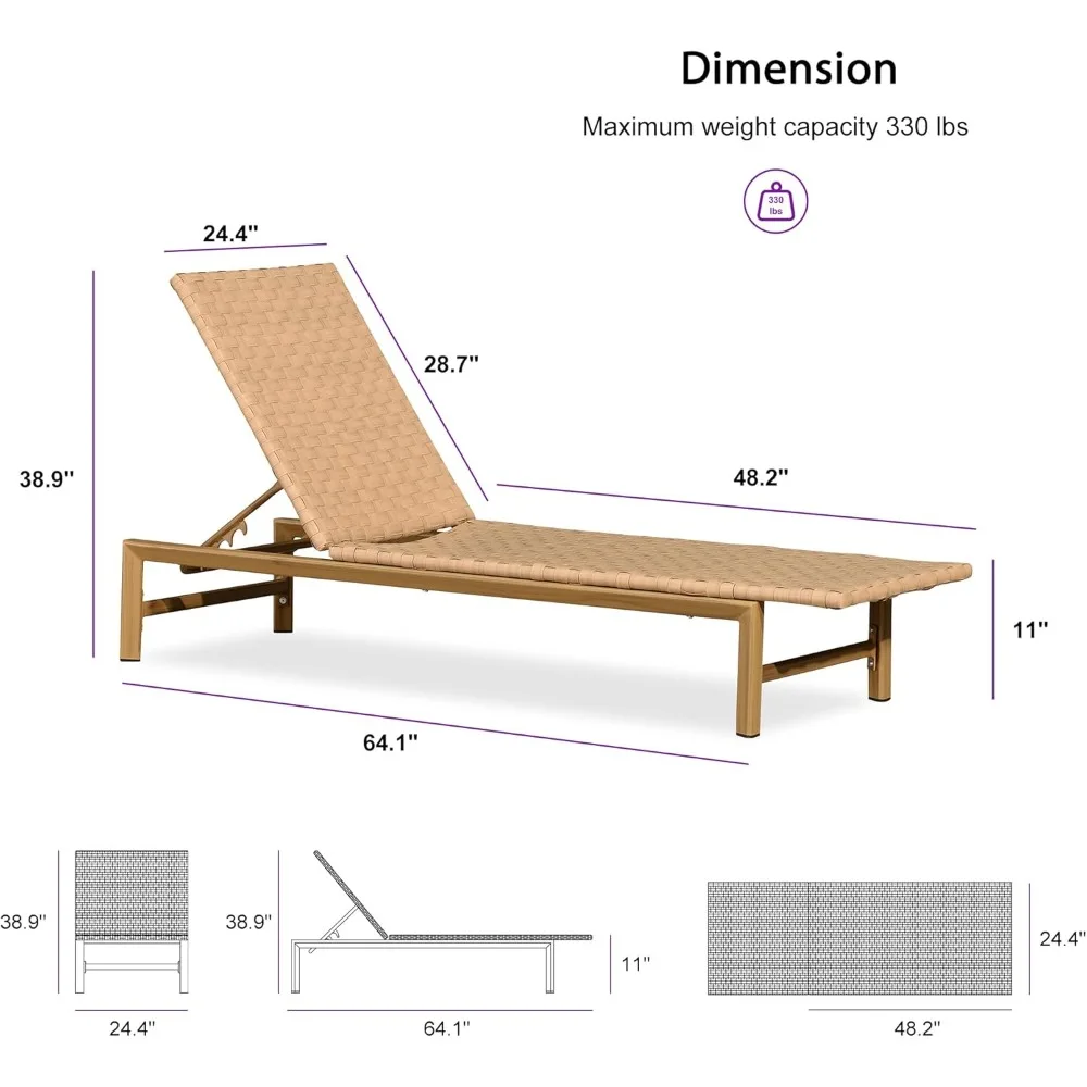Patio Chaise Lounge Rattan Chair Set of 2 Outdoor Pool Adjustable Recliner Wicker Chairs for Outside Woven Furniture Tanning