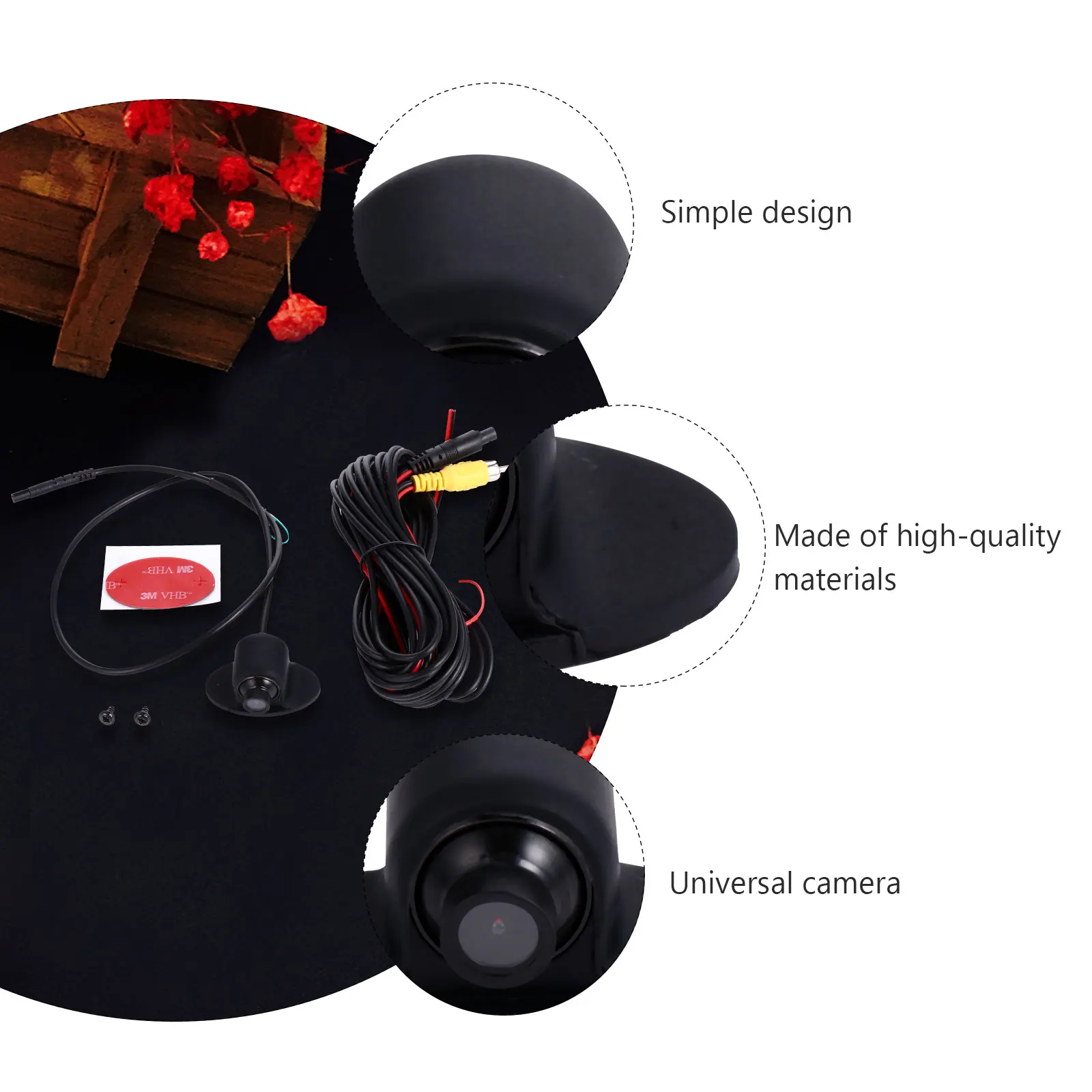 

1pc 360 Degree Waterproof Car Durable Universal Vehicle Rear View Camera Hd Wide Angle Adjustable Lens Driving Safety