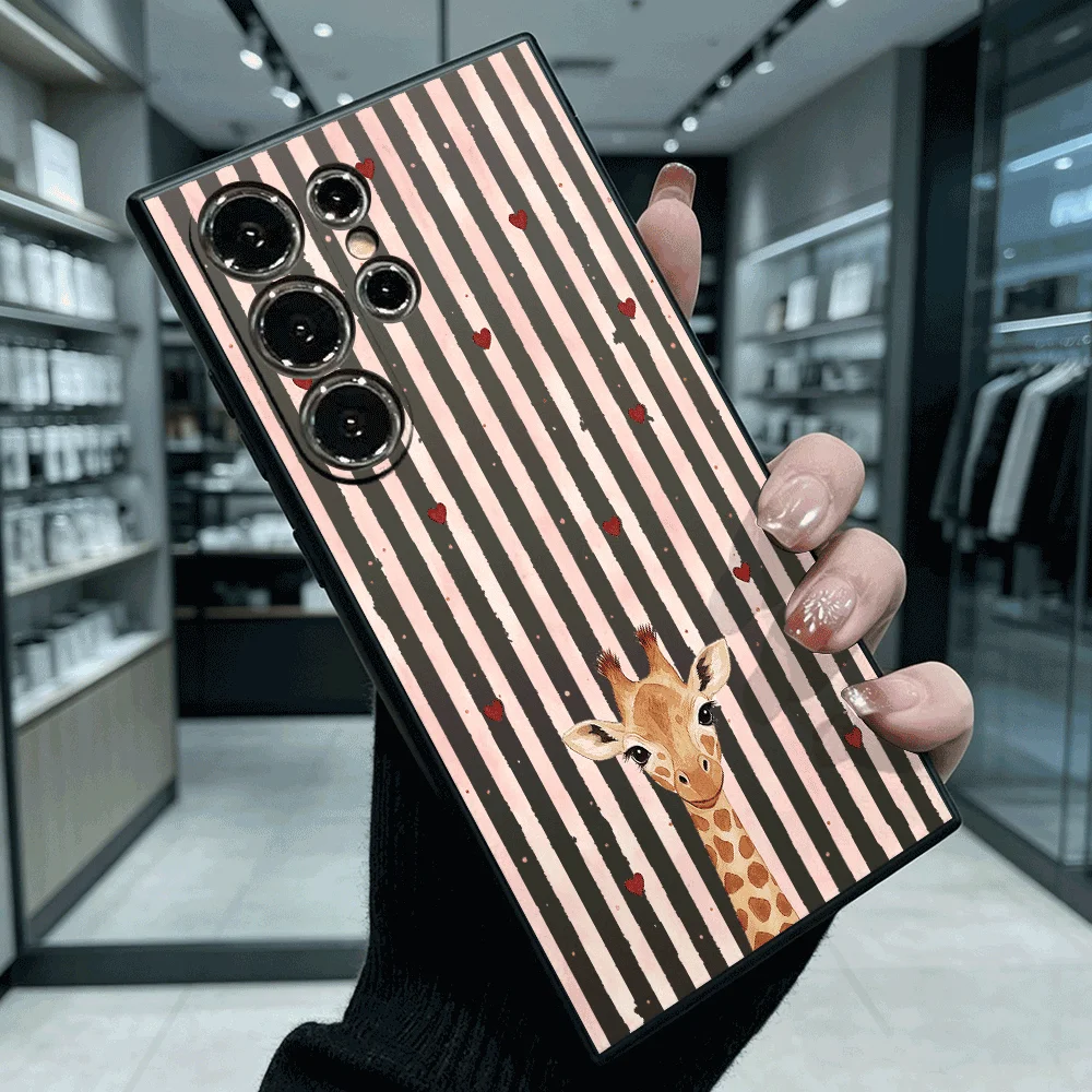 Giraffe on Stripes Soft TPU Shockproof Case For Samsung S26 Ultra FE A17 A27 A37 A54 A57 Anti Scratch Cover