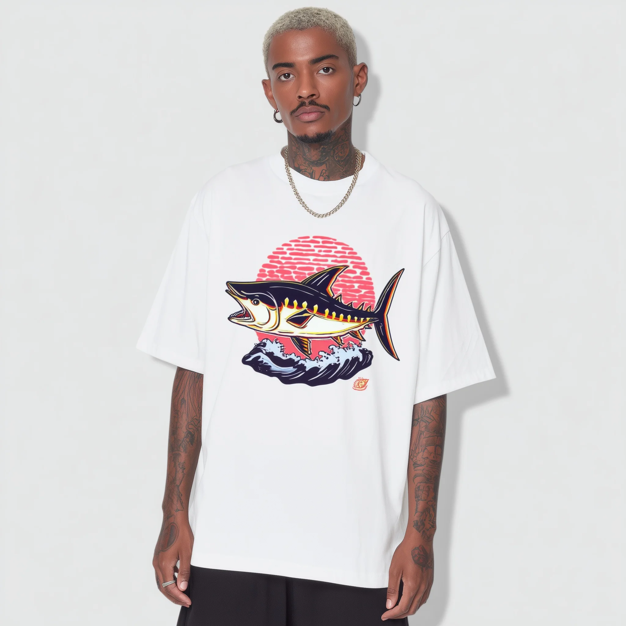 

Teevo Men's Casual T-Shirt Fish and Sun Print Daily Wear
