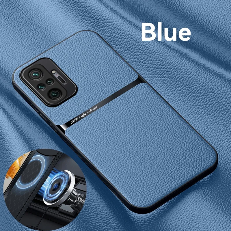 Funda de teléfono suave antideslizante de cuero PU a prueba de golpes para Redmi Note 10 Pro Max 10T 10S 4G 5G fundas de silicona con placa de Metal integrada