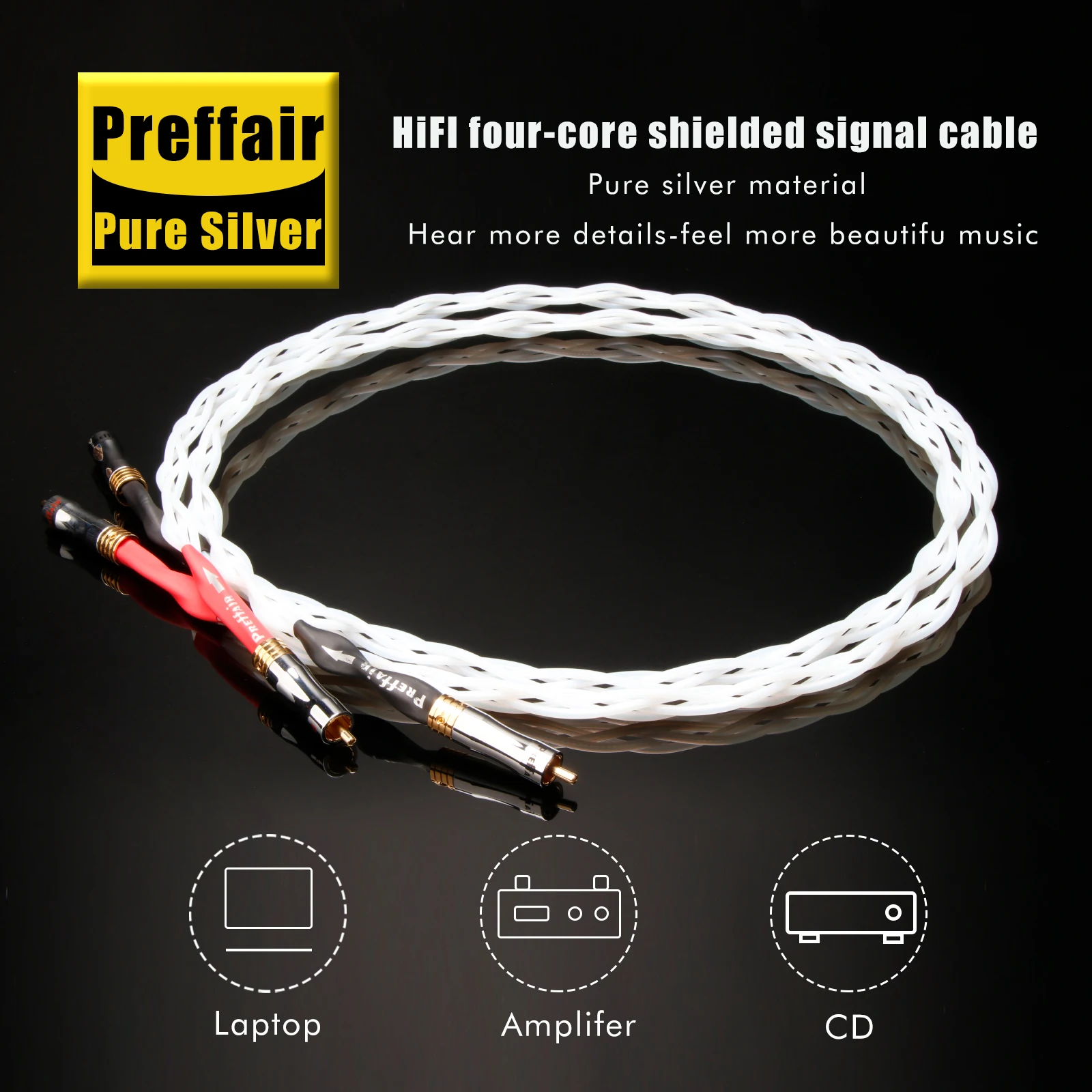 하이파이 오디오 RCA 케이블 4N 순은 4가닥 꼬임 신호선 금도금 RCA 플러그 인터커넥트 라인 X448