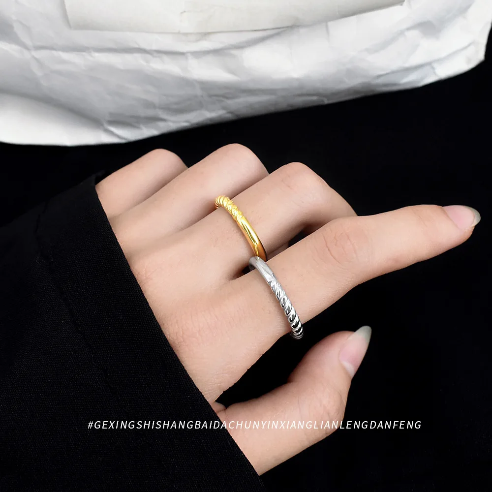 Korean Version Heavy Work Stitching Ring for Women, Ins Minimalist and Cool Wind Jewelry, S925 Sterling Silver Twist Flower Ring