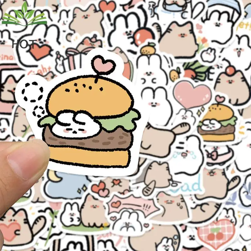 60st Kawaii Kat Konijn Sticker Schattige Dieren Stickers Kids Speelgoed Diy Plakboek Laptop Stationaire Gitaar Koffer Auto Sticker