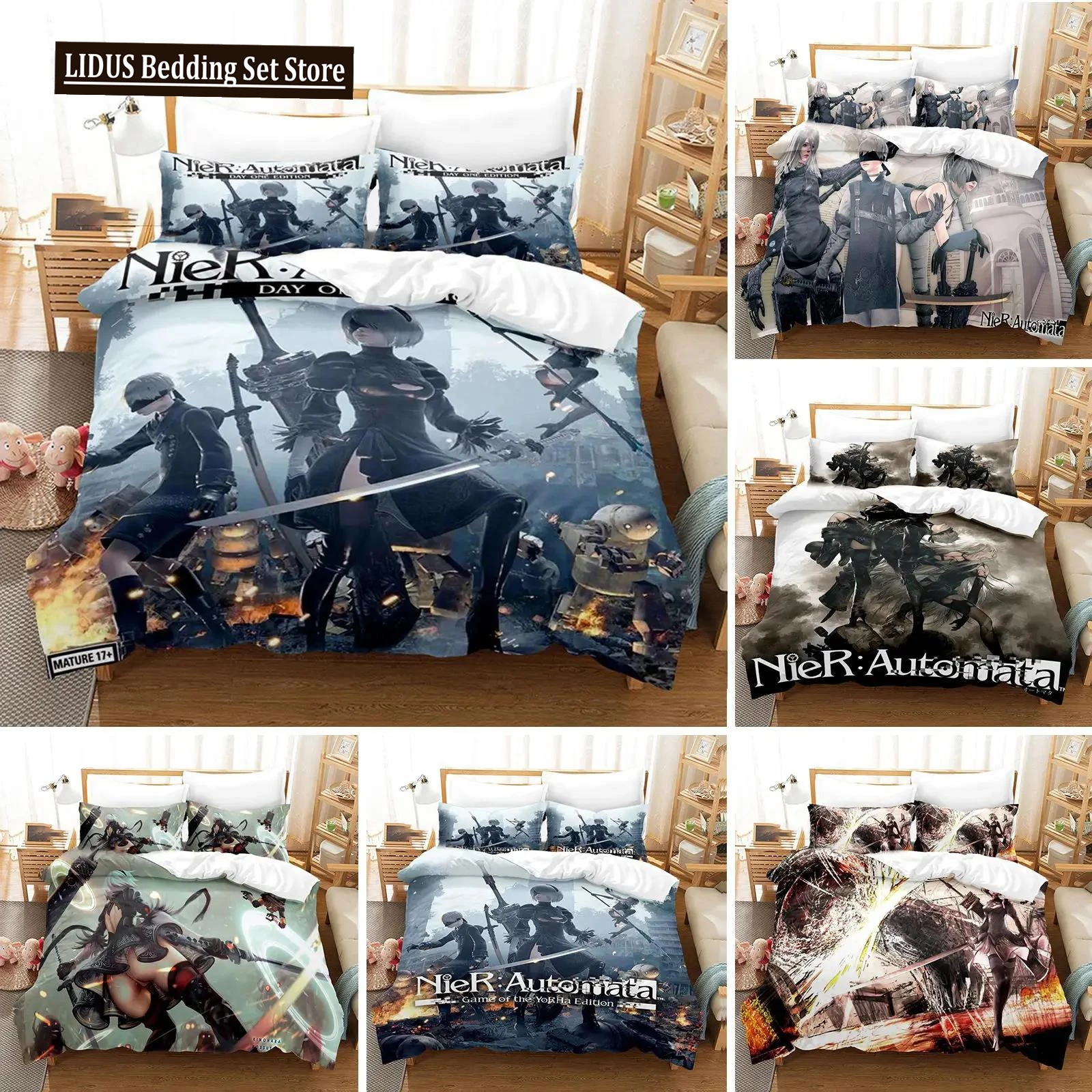 

3D Printed NieR Automata Bedding Set Duvet Cover Bedroom Comforter Covers Single Twin King ​Size Quilt Cover Home Textile 2/3PCS