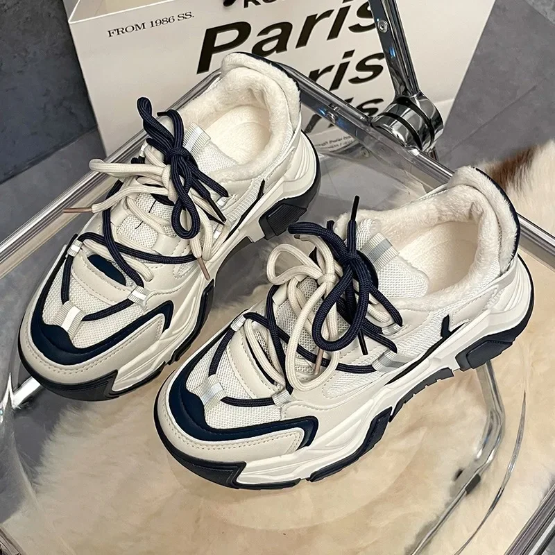 

Women's Plush Chunky Platform Vulcanize Shoes winter New Fashion Casual Running Shoe for Woman Lace-up Sports Casual Shoes