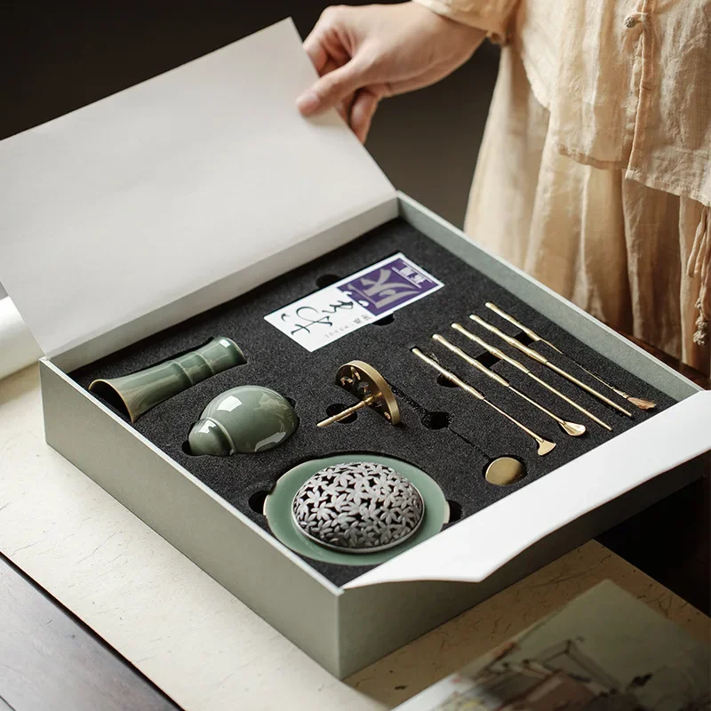 Brass Incense Seal Making Set with Traditional Burner Tools for Sandalwood Beginner Home Use Aromatherapy Meditation Kit