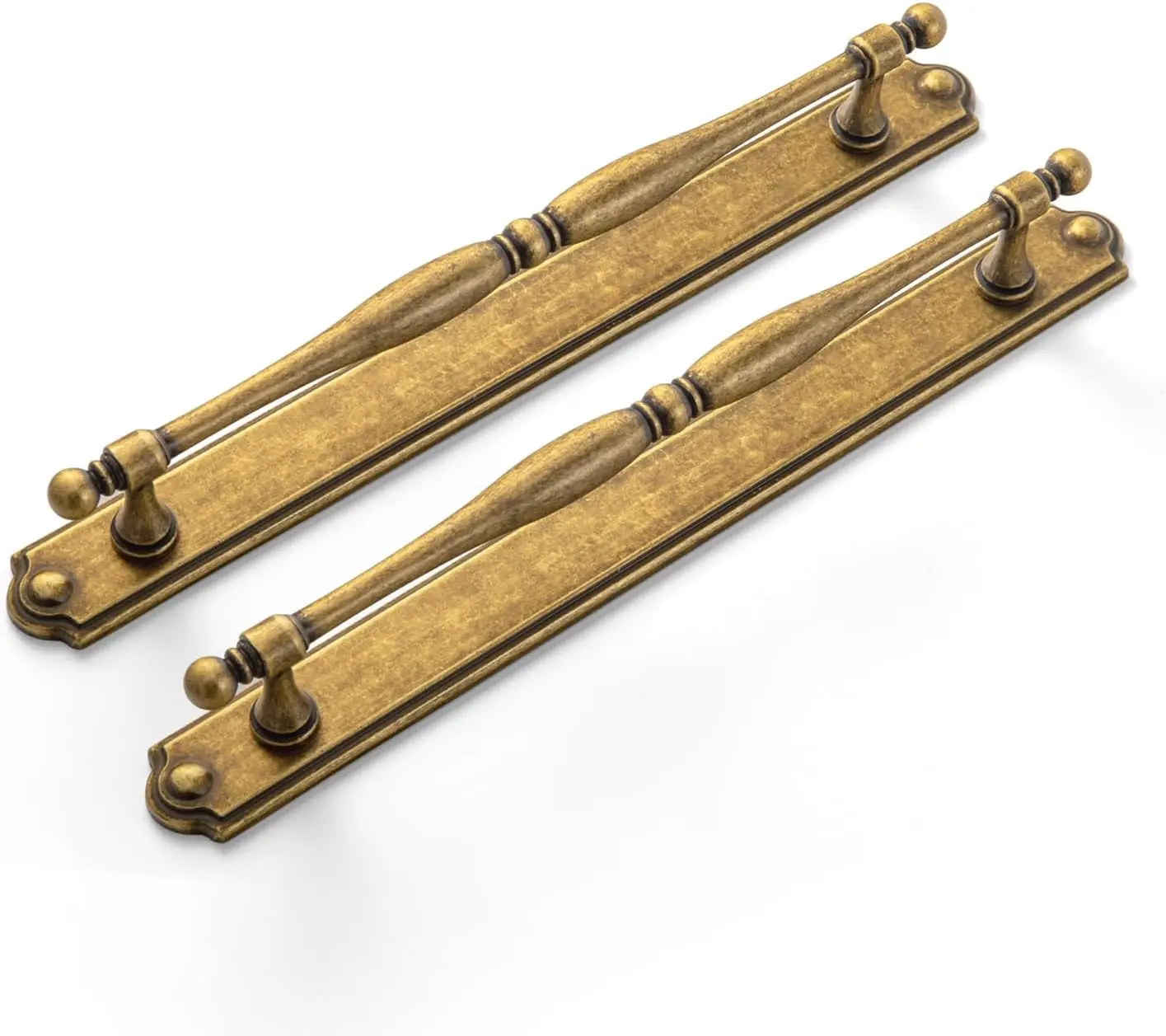 2Pack Antique Brass Cabinet Pulls with Backplate 7.6“ Hole Center