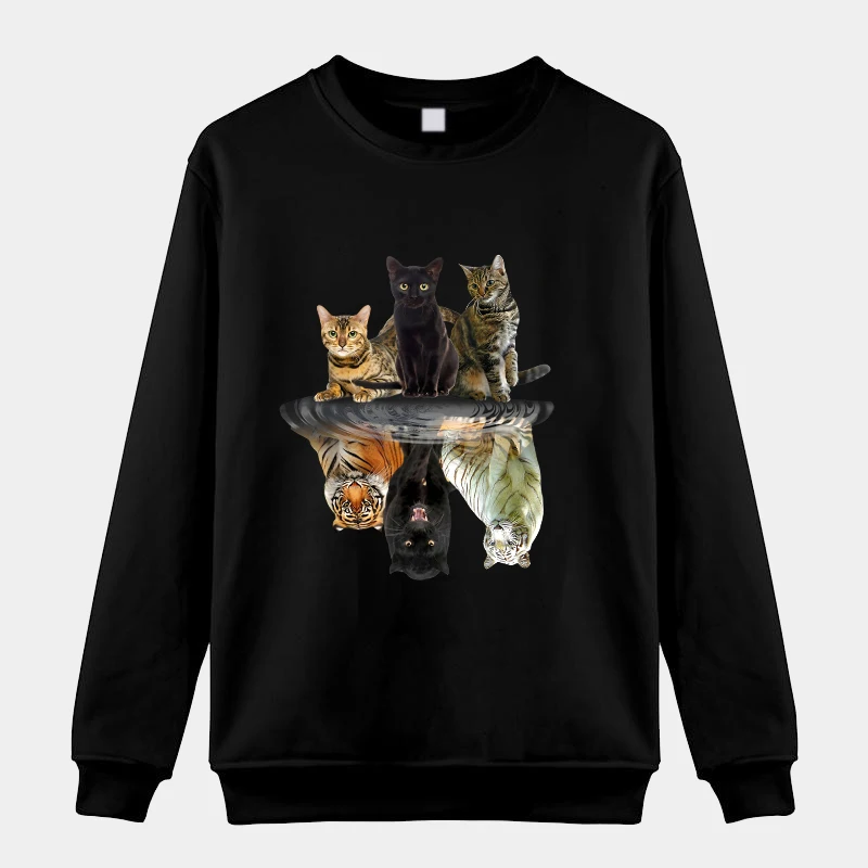 

New Cat And Tiger Print Sweatshirt Women Men Fashion Fleece Oversize Loose Sweatshirt Crewneck Pullover Female Autumn And Winter