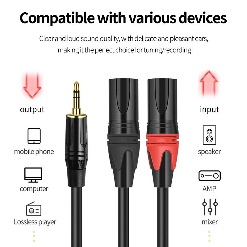 AUX 3.5mm to 2 XLR Male Female 3.5 Audio Cable 3Pin XLR for Microphone Speaker Amplifier Sound Cannon Balanced Analog Audio Cord