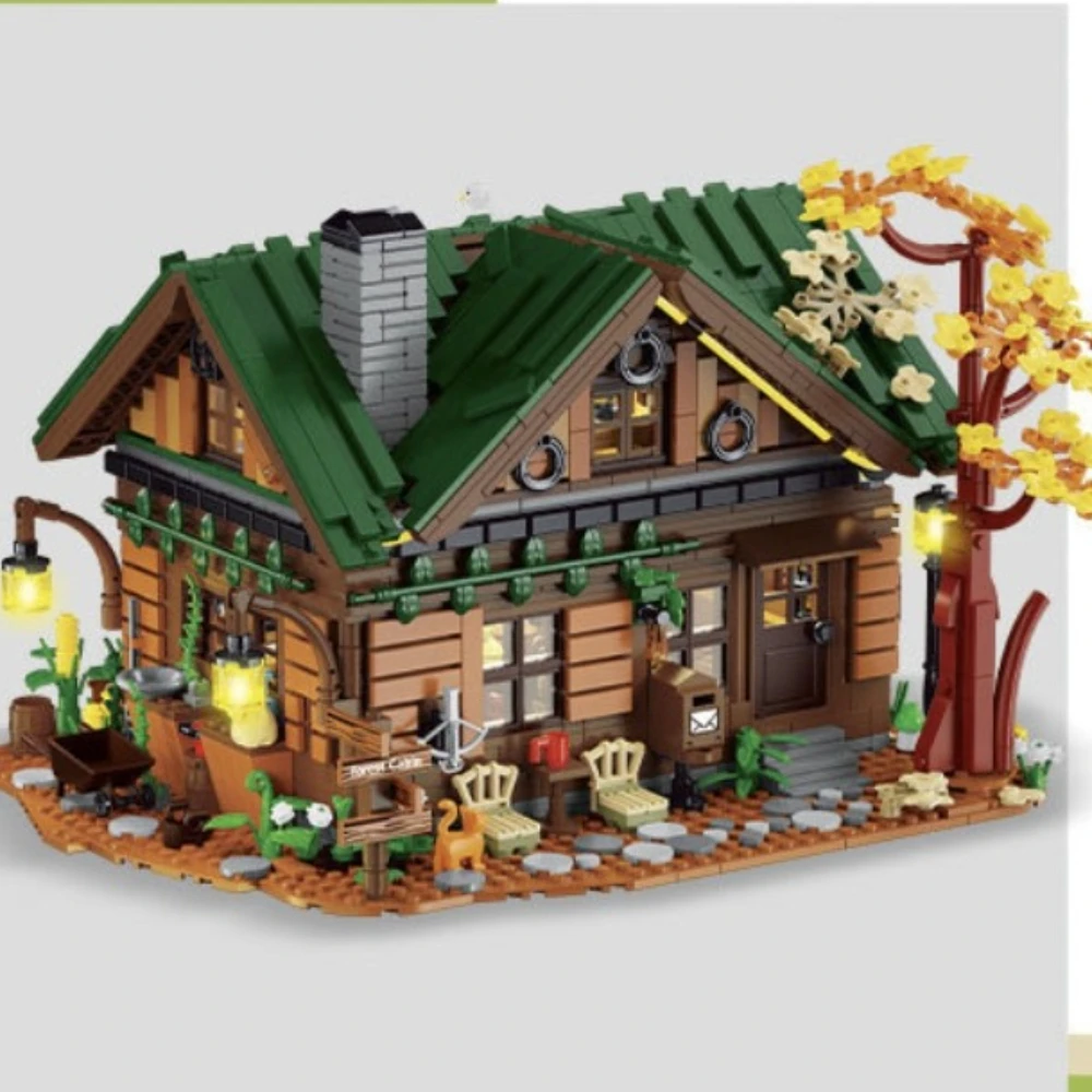 MOC Deep Mountain Forest Cabin Building Blocks Set Secluded Tree House Hut With Light DIY Toy For Children Birthday Holiday Gift