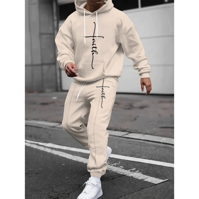 

Cross Print Sweatshirt and Jogging Pants Simple Sweatshirt and Jogging Pants Machine Washable Fitness Jogging Hooded Casual Suit