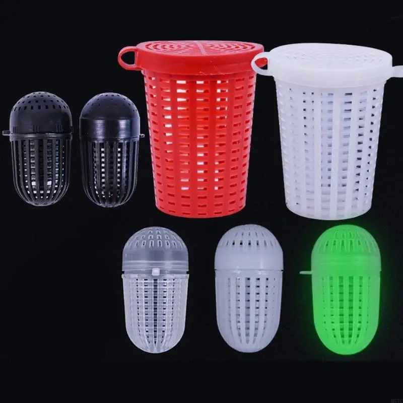 M5TC 5pcs أسماك إغراء صيد الأسماك الطعوم قفص مصاصة صاحب التغذية حامل السمك إغراء سلة بلاستيكية