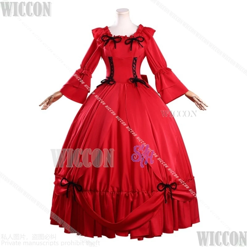 القرمزي El Vandimion Goth Vintage الرسوم المتحركة الجديدة هل أطلب شيء نهائي واحد؟ فستان قصر أحمر رائع للهالوين كوميك كون