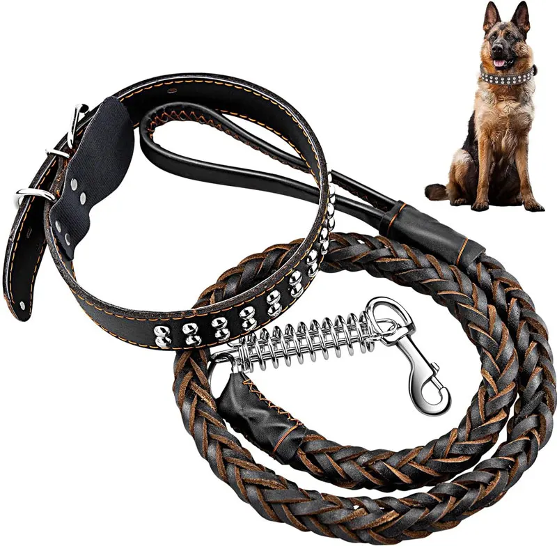 Robuste und strapazierfähige Hundeleine aus echtem Leder, geflochtene Hundetrainingsleine für Schäferhunde, mittelgroße und große Hunde, Haustierzubehör. – Detail 4