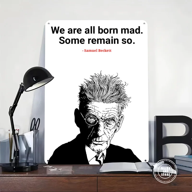 Samuel Beckett Quote Portrait Illustration 3D Printed Texture Poster Personalized Wall Art Retro Metal Tin Signs for Wand Deko