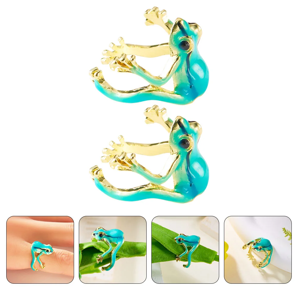 

2 PCS Frog Ring Jewelry Kit Open Simple Cute Animal Rings Funny for Women Alloy Adjustment Adjustable Miss