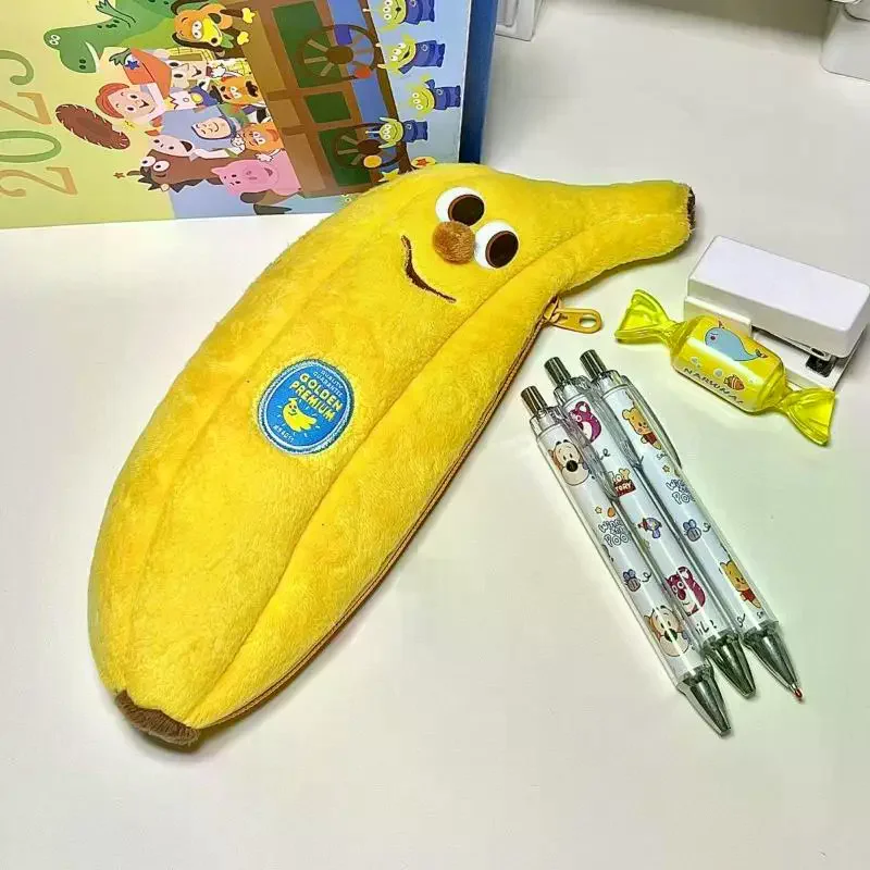 1PC Cute Cartoon Banana Pencil Case, Plush Storage Bag, Makeup Bag, Creative And Humorous Gift, Stationery Bag For School