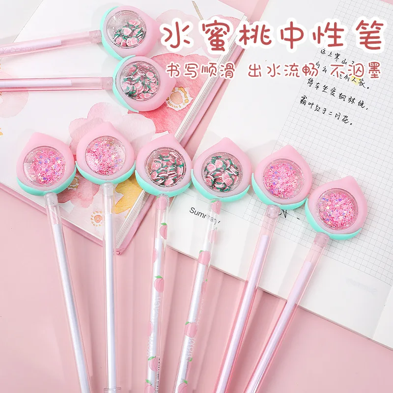 CHEN LIN 5Pcs/set Small Fresh Peach Gel Pen 0.5mm Cute Gel Pens Writing Pen for School Office Supplies Student Kawaii Stationary